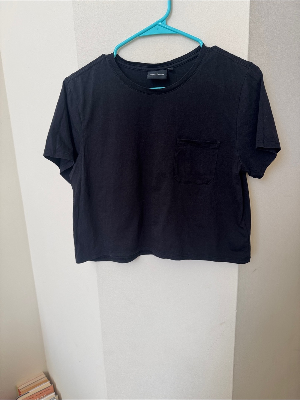 Richer Poorer Black Crop Crewneck Tee with Pocket